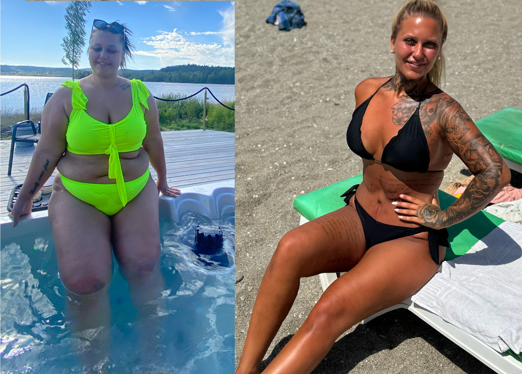 Före- och efterbilder som visar coachens personliga förändring.